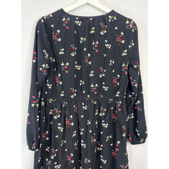 Loft Black Floral Long Sleeve Mini Dress Small Women’s Boho Casual Work - Picture 6 of 16